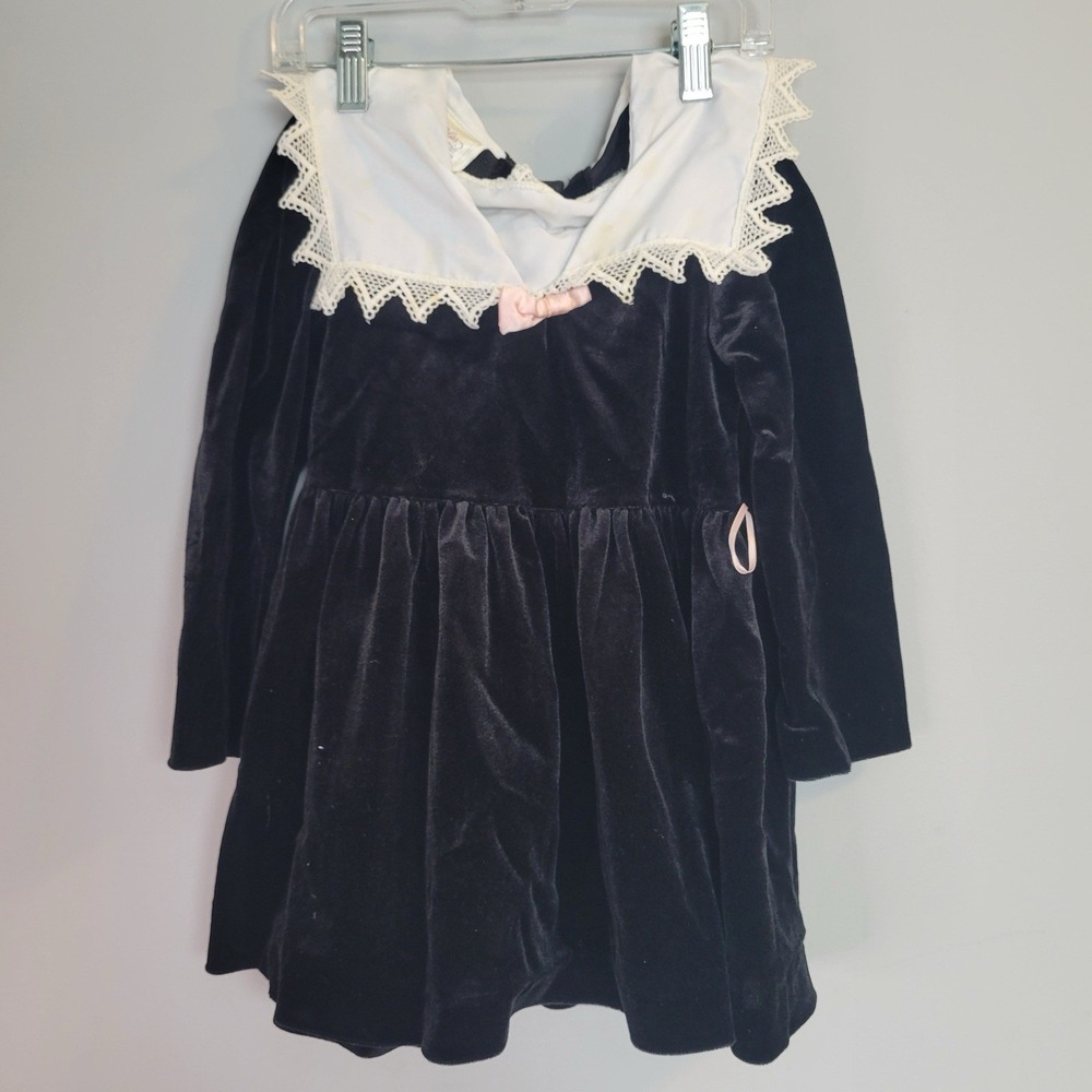 Miss Victoria Dress Girls Size 5 Black White Velvet Vintage Defects In Photos